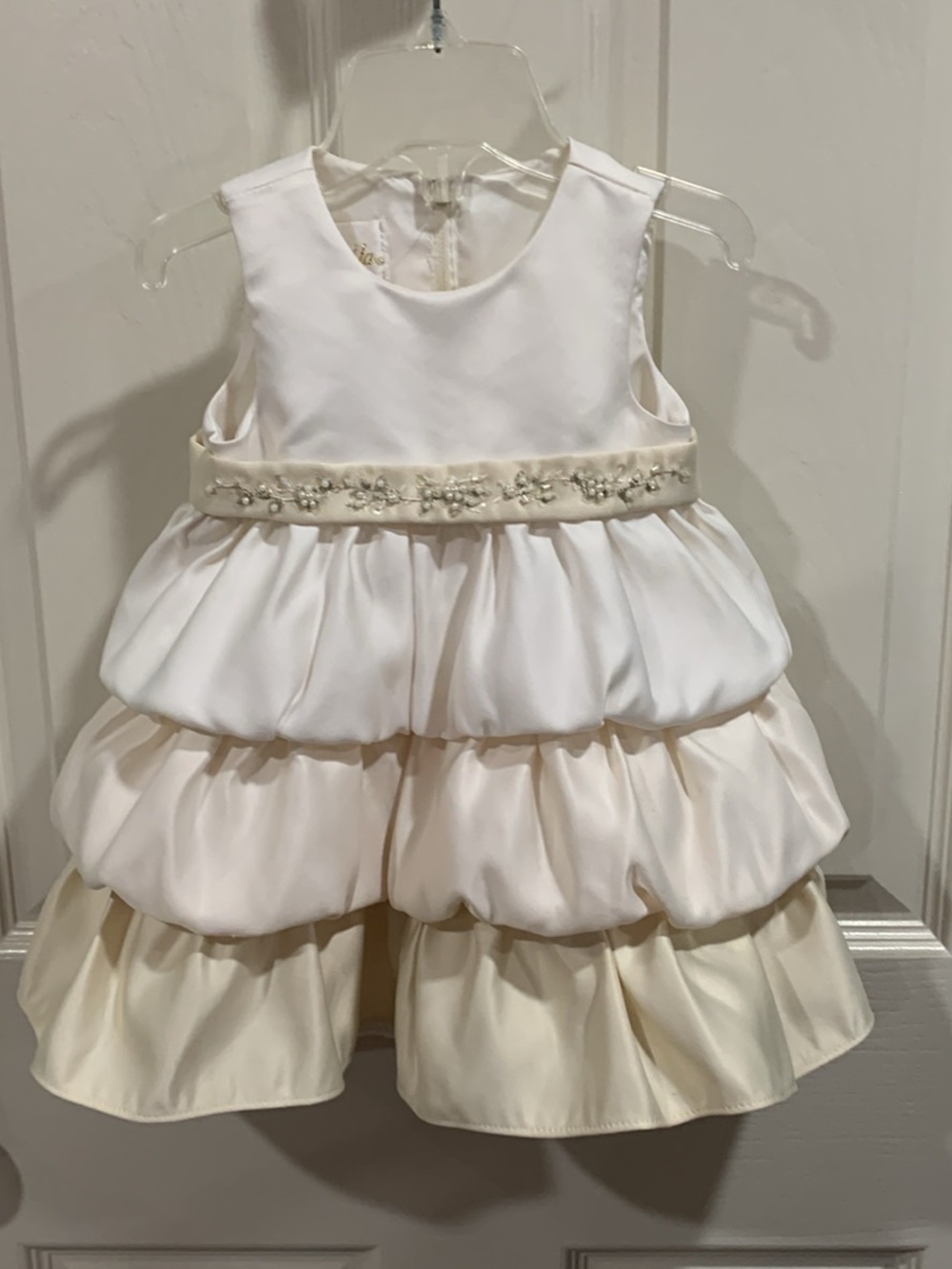 Cinderella Ivory and Cream Tiered Bubble Flower Girl Dress